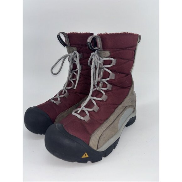 Keen Shoes - Keen Vail Tan Leather Red Insulated Waterproof Lace-Up Zip Winter Boots Wom. 7.5